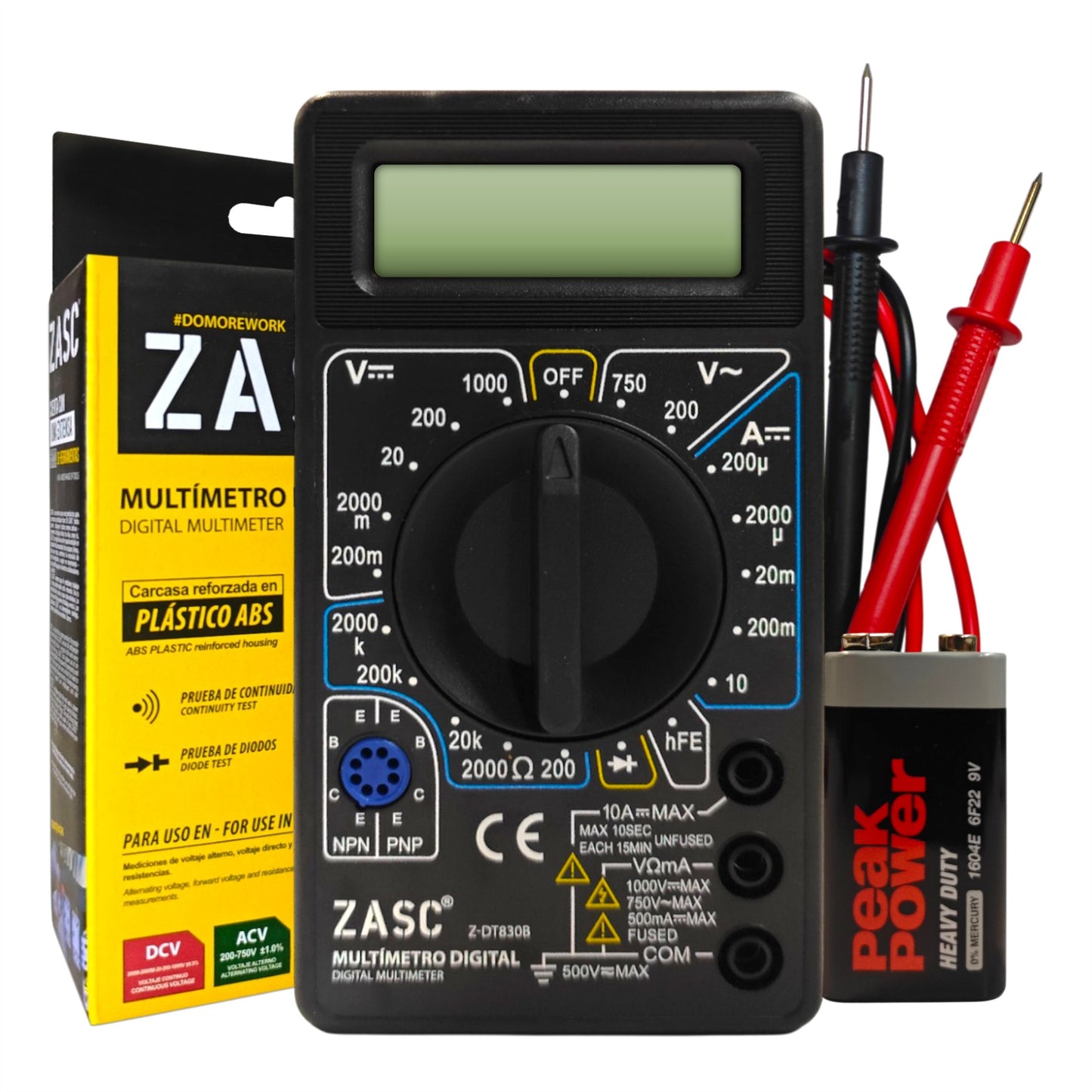 Tester / Multímetro Digital Zasc AC/DC 750v Cat-II + Batería 9v