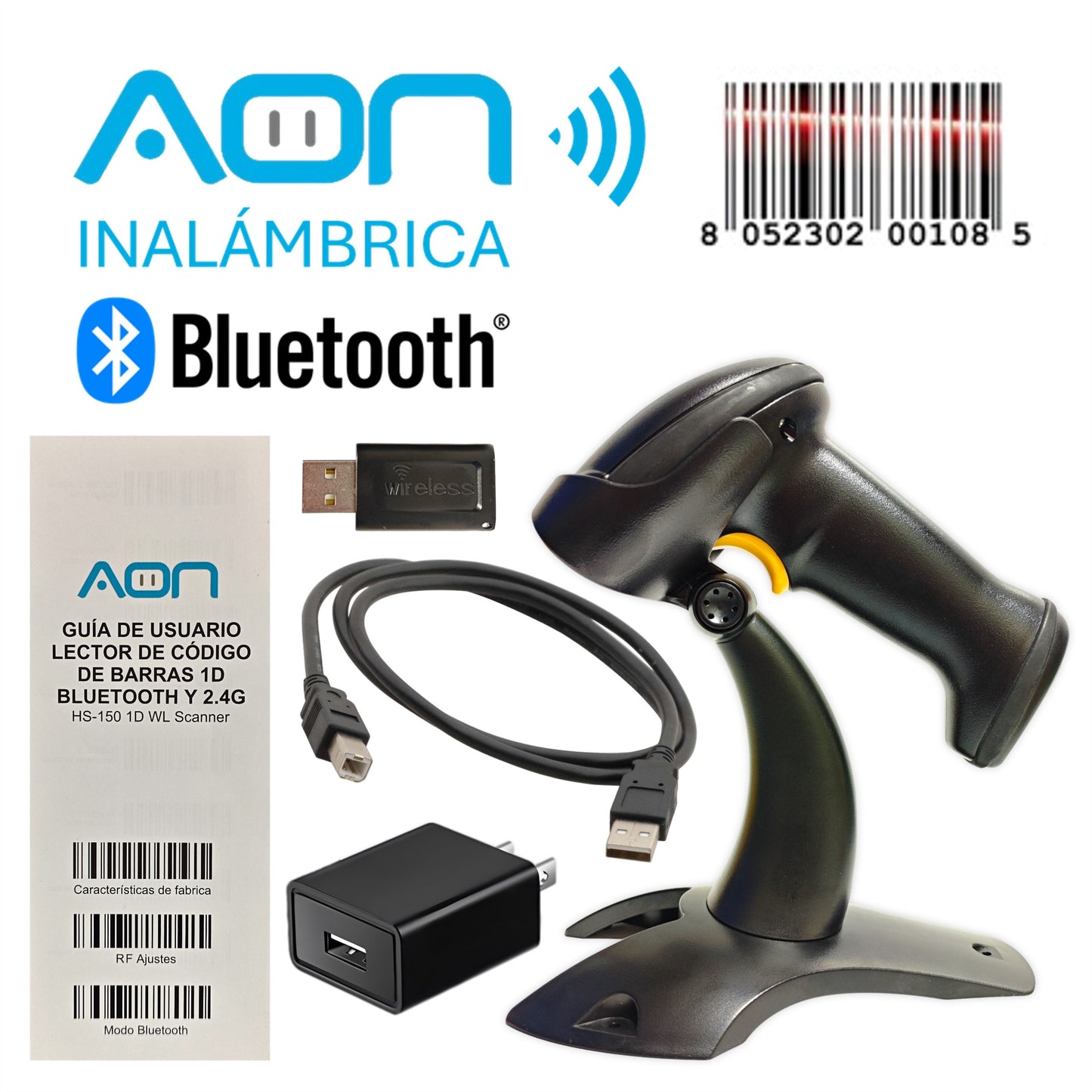 Lector de Código de Barra de mano Inalámbrico AON HS-150 1D