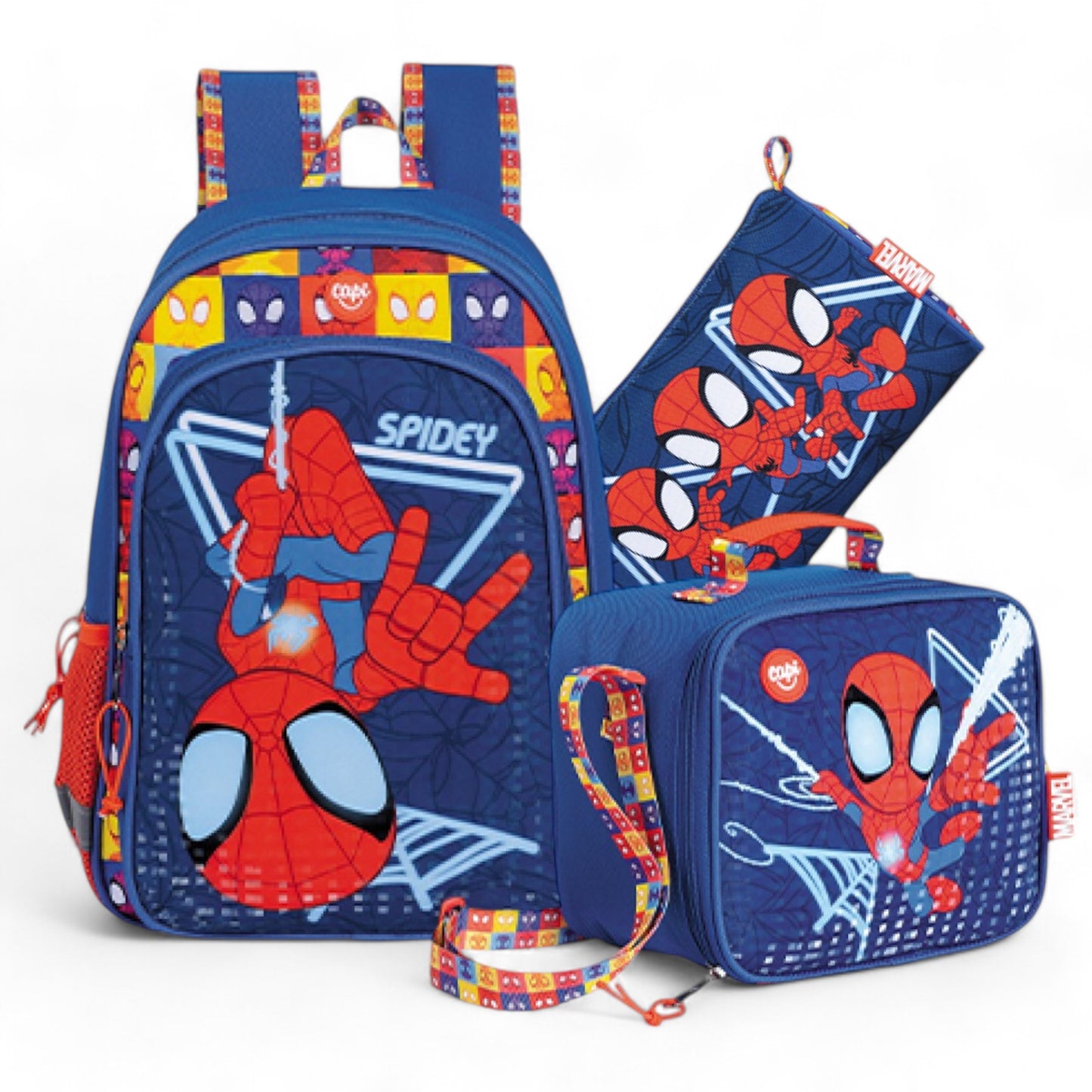 Combo Morral + Cartuchera + Lonchera Spidey And Friends Reverse