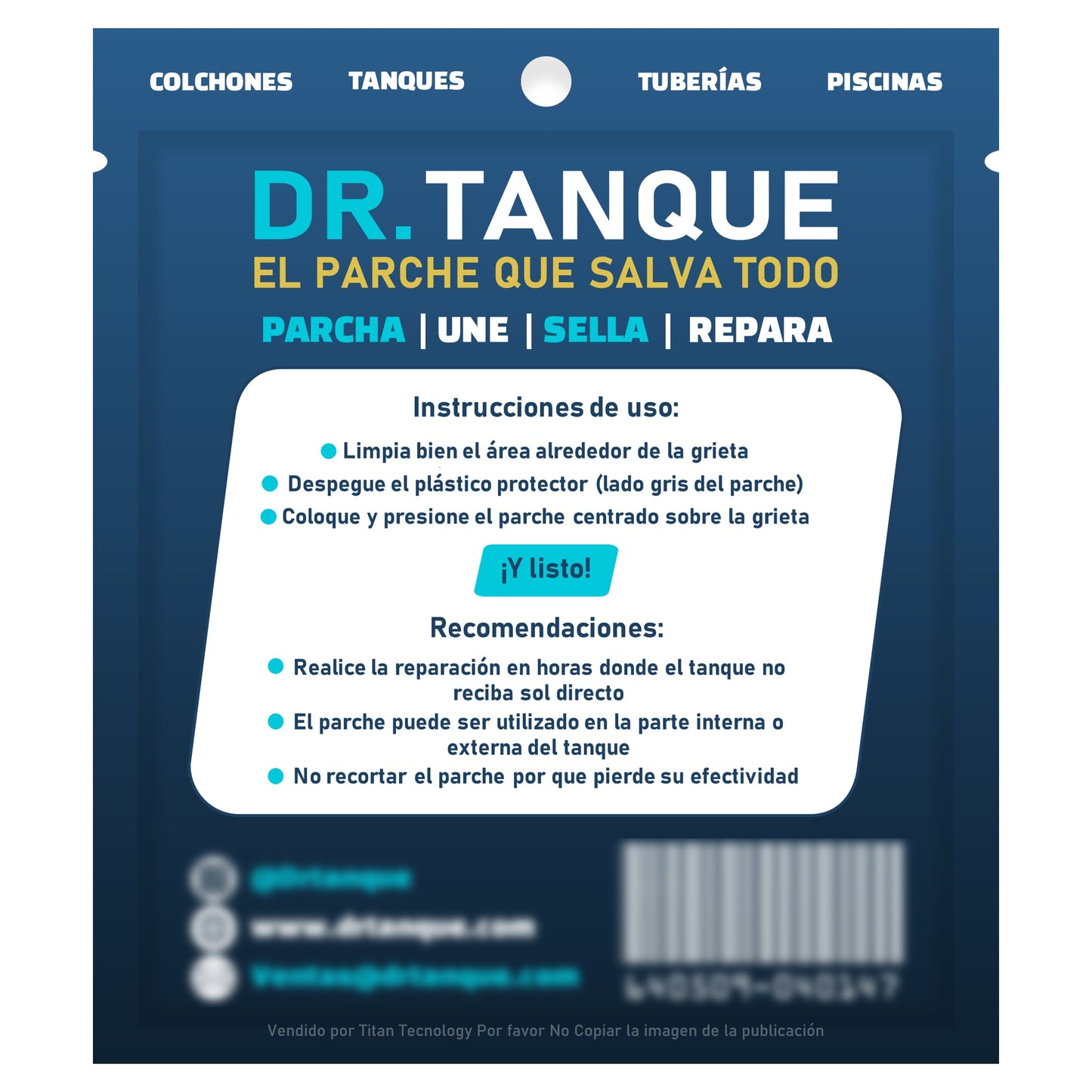 Parche Autoadhesivo para Tanques / Piscinas / Tuberías / Colchones