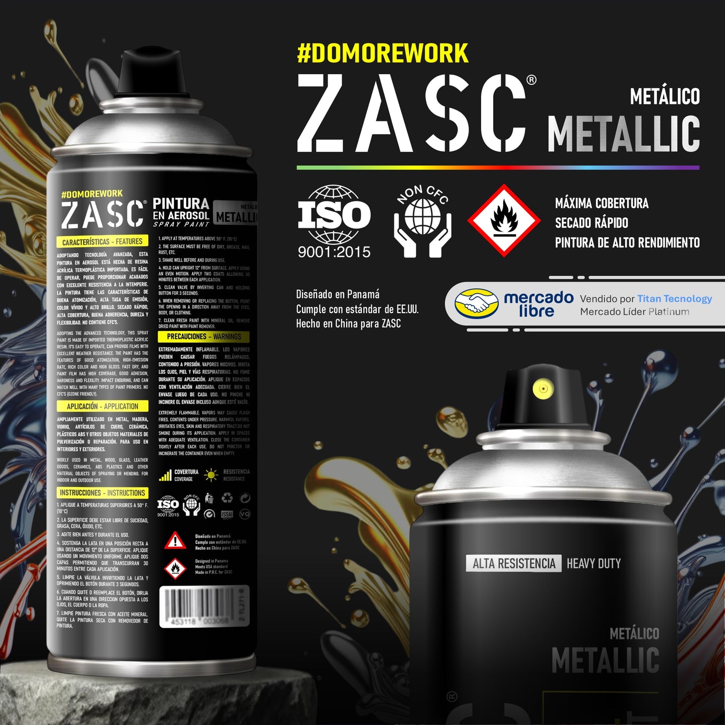 Pintura En Spray / Aerosol Zasc Colores Metálicos 400ml