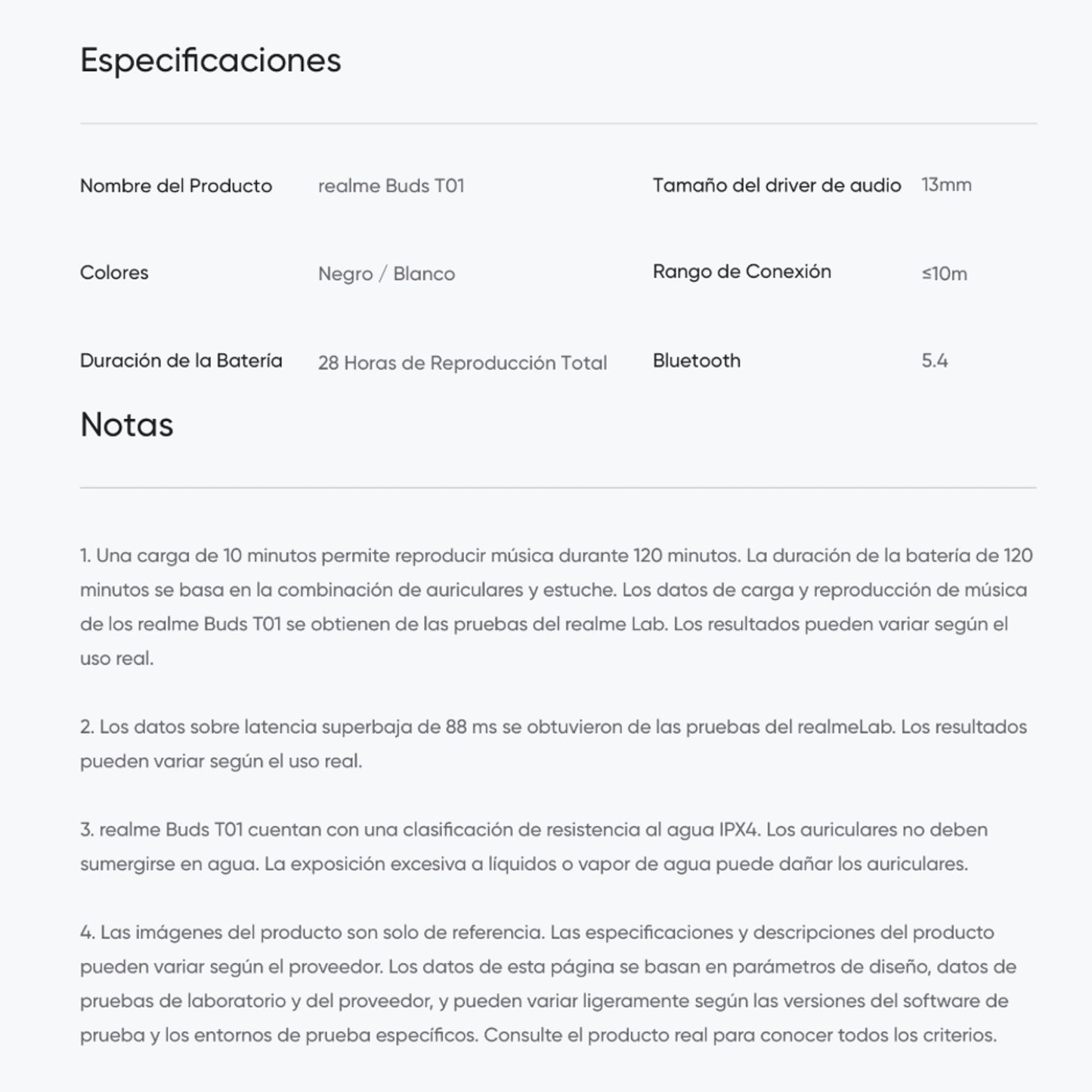 Audífono / Inalámbrico Realme Buds T01 Bluetooth 5.4 - IPX4