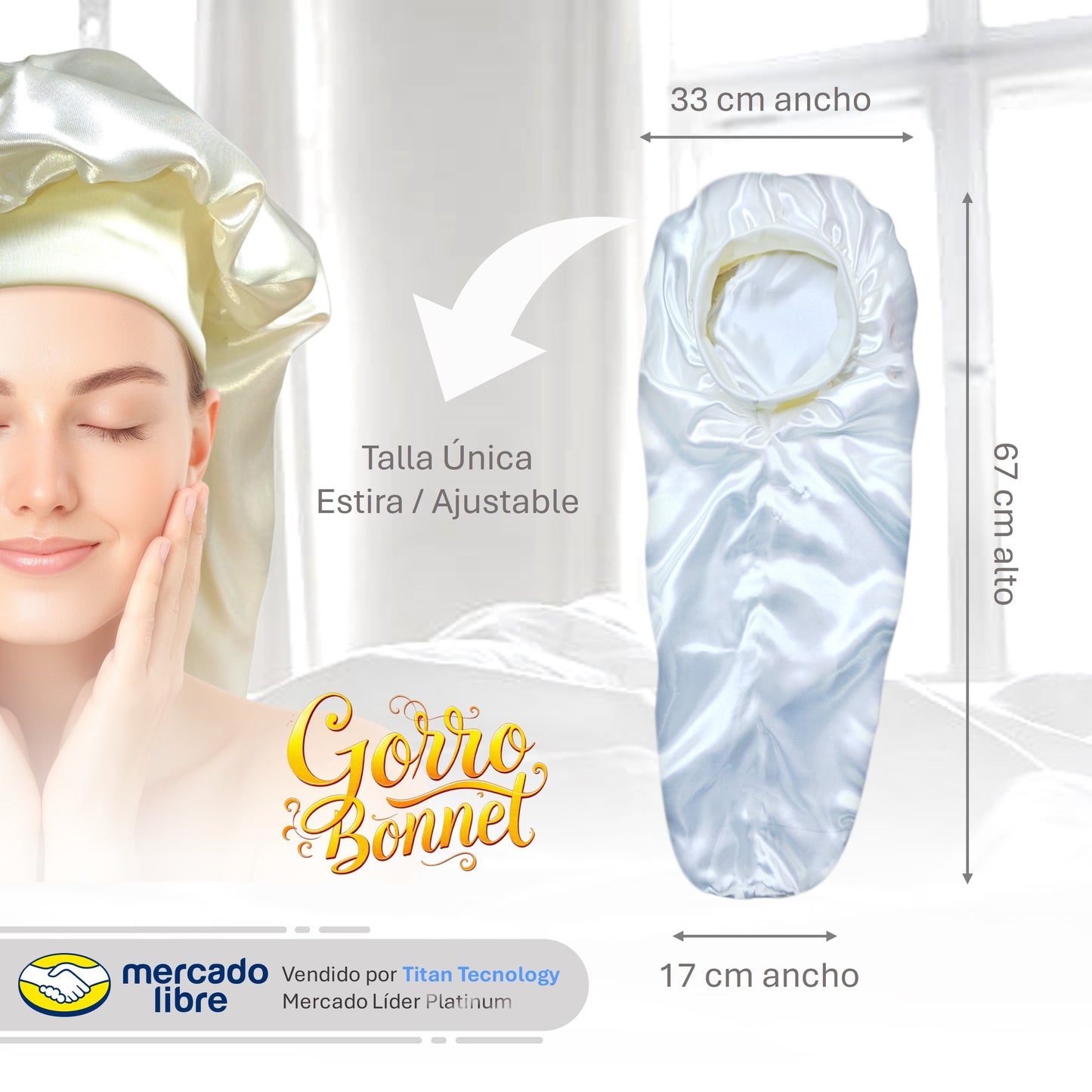 Bonnet / Gorro de Satén para dormir y evitar el frizz - Largo