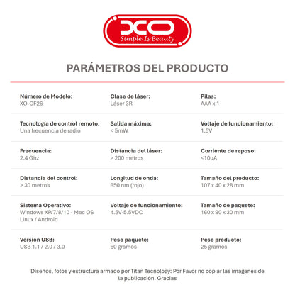 Presentador XO / Apuntador Inalámbrico / Puntero Láser USB