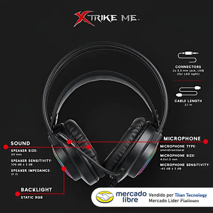 Audifono Con Microfono Gaming Xtrike Me Gh-509 Rgb