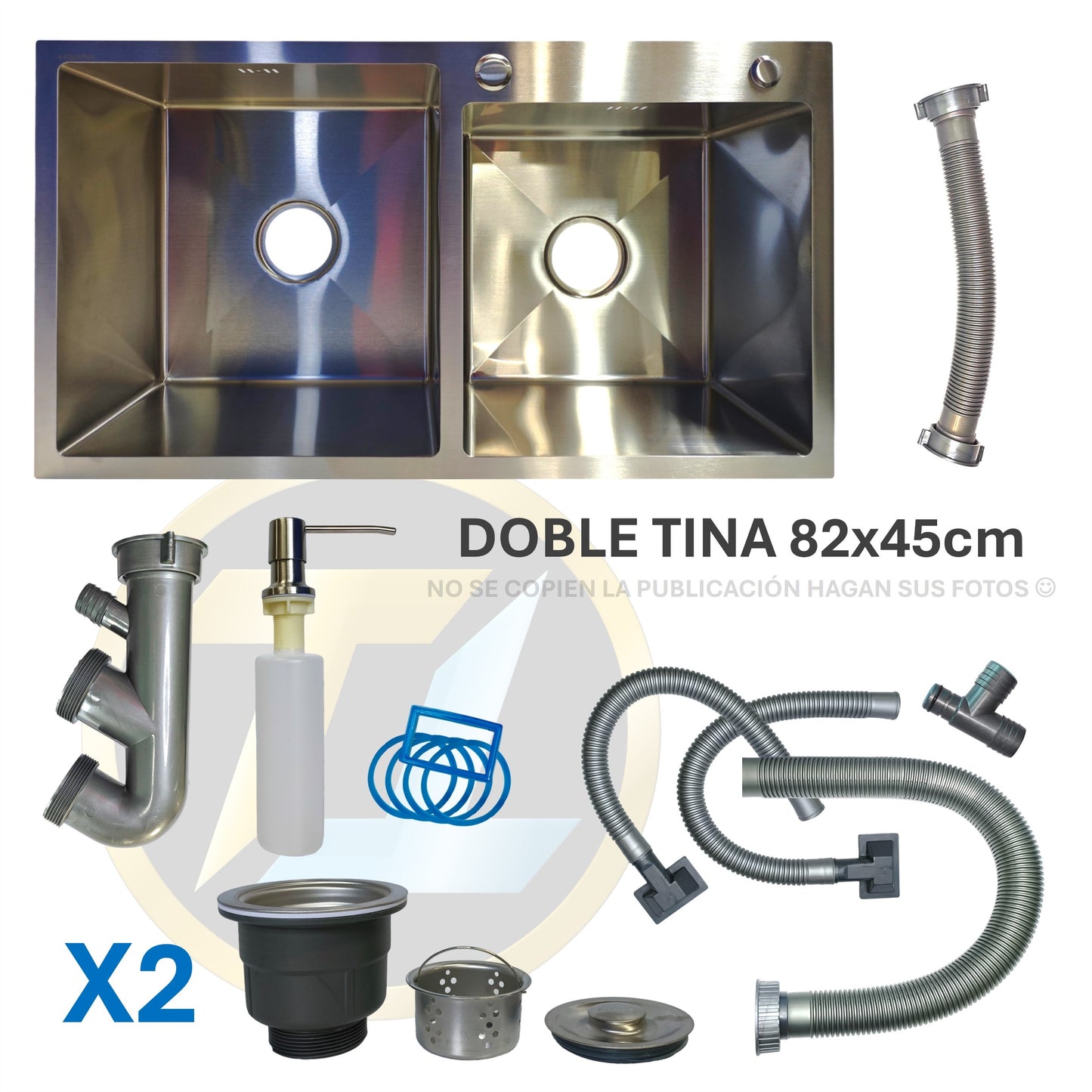 Fregadero / Lavaplatos Doble Tina Empotrable + Kit 82x45cm