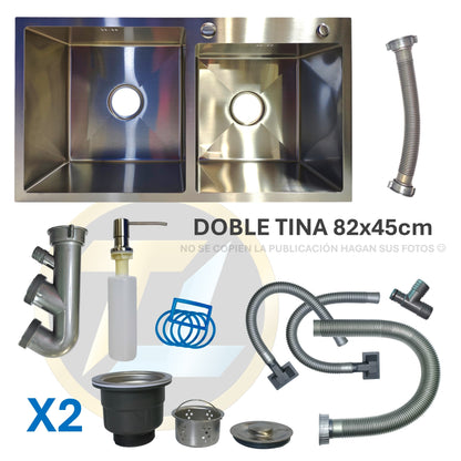 Fregadero / Lavaplatos Doble Tina Empotrable + Kit 82x45cm