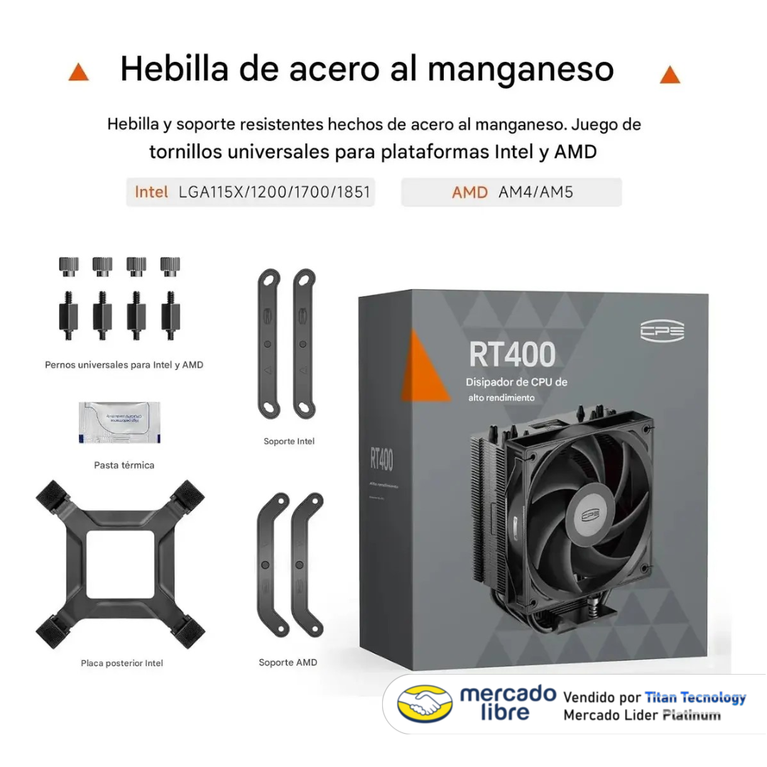 Fan Cooler Disipador 4 Tubos De Calor Intel Amd Rt400 Negro