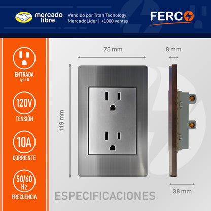 Toma Corriente Doble Ferco Polarizado Metálico 120v / 15a