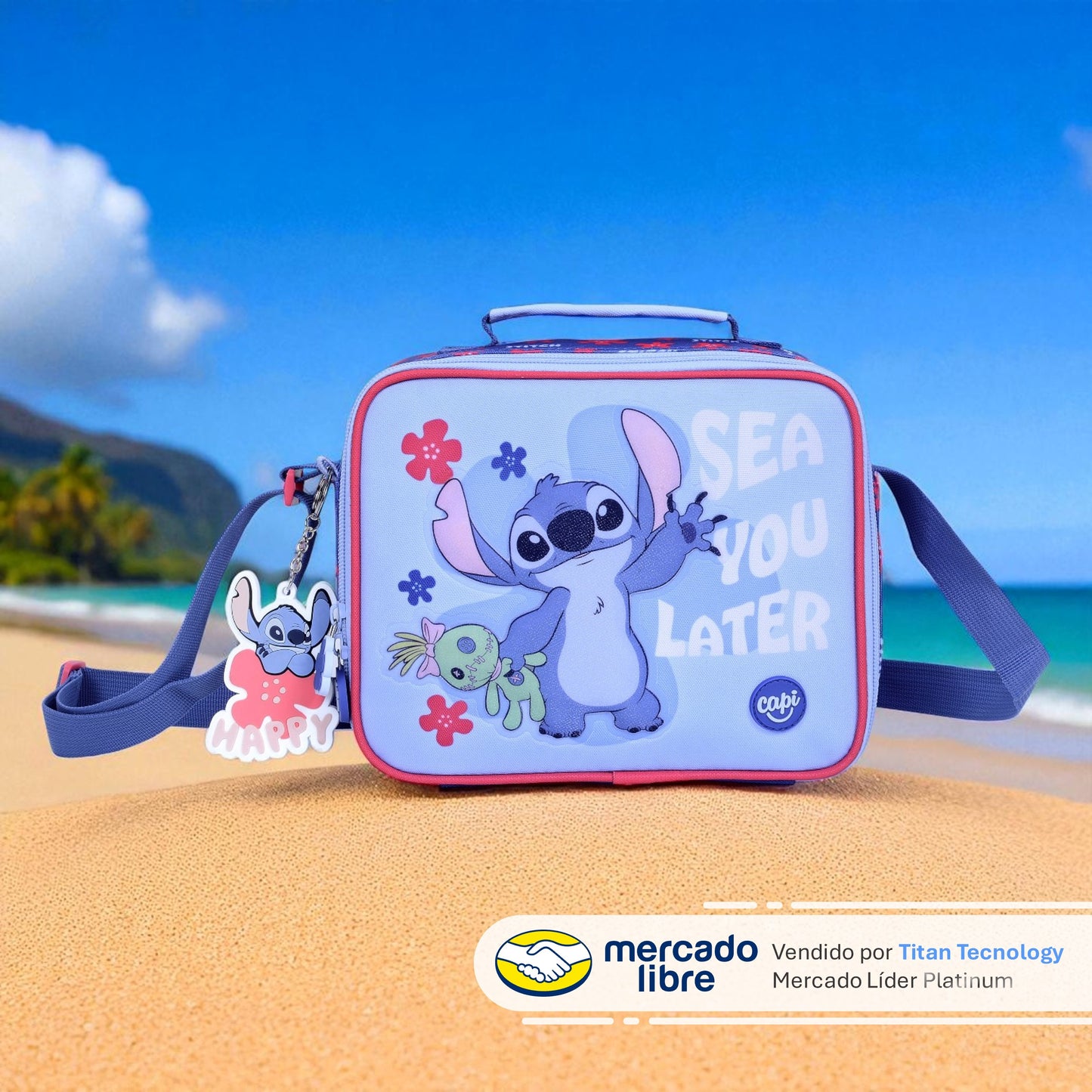 Combo Morral + Cartuchera + Lonchera Capi Kids Stitch Flower Disney (S)