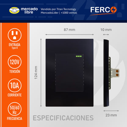 Interruptor / Apagador Ferco Luminiscente Negro 120v / 10a