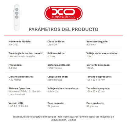 Presentador XO / Apuntador / Puntero Láser Inalámbrico USB