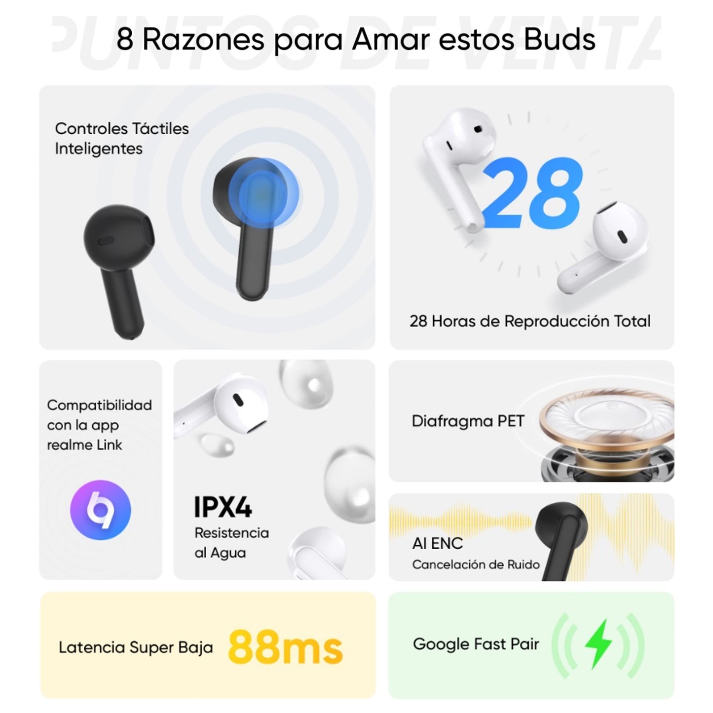Audífono / Inalámbrico Realme Buds T01 Bluetooth 5.4 - IPX4
