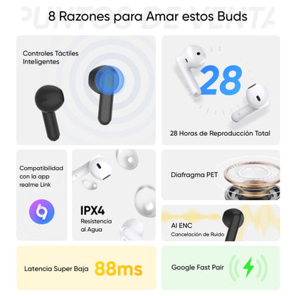 Audífono / Inalámbrico Realme Buds T01 Bluetooth 5.4 - IPX4