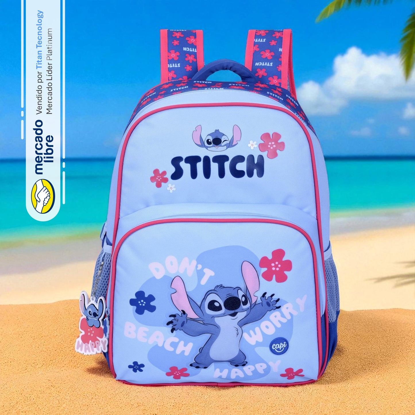 Combo Morral + Cartuchera + Lonchera Capi Kids Stitch Flower Disney (S)