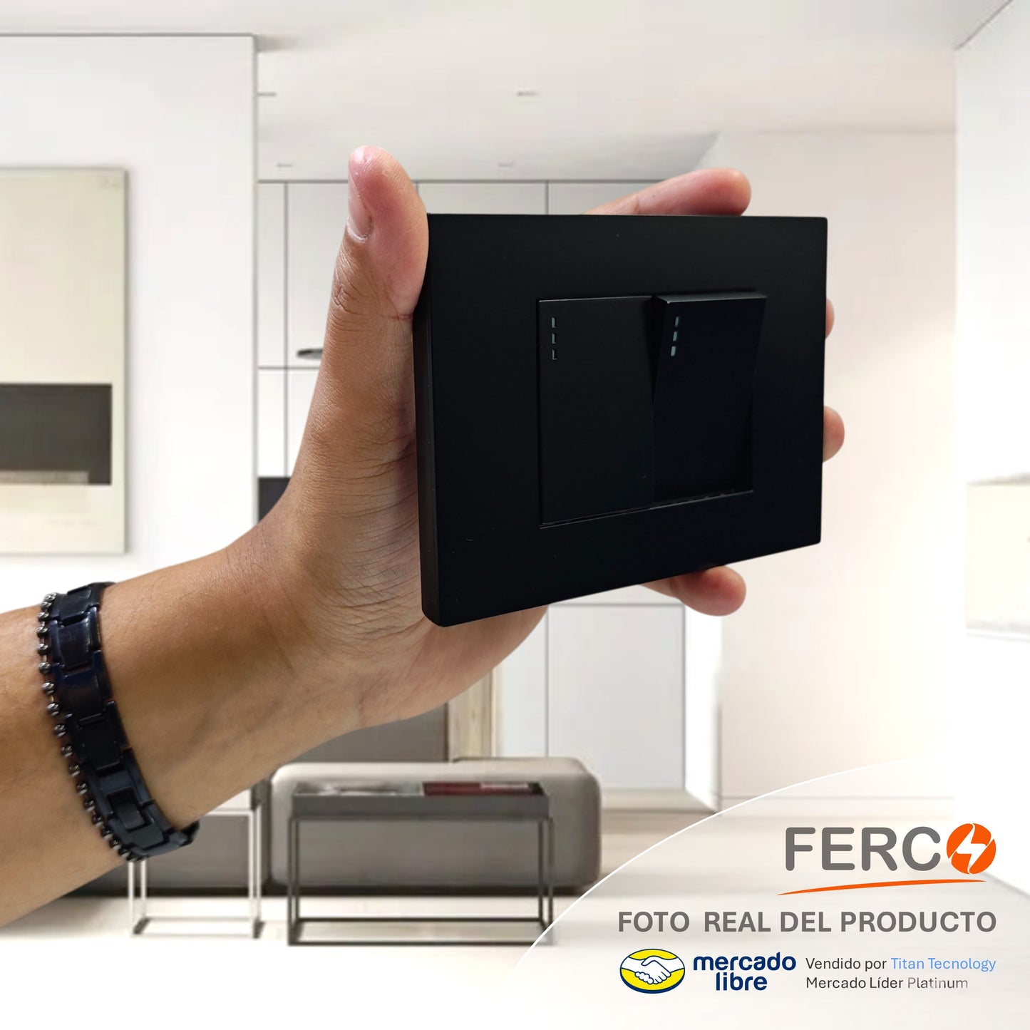 Interruptor / Apagador Ferco Doble Negro Luminiscente 120v