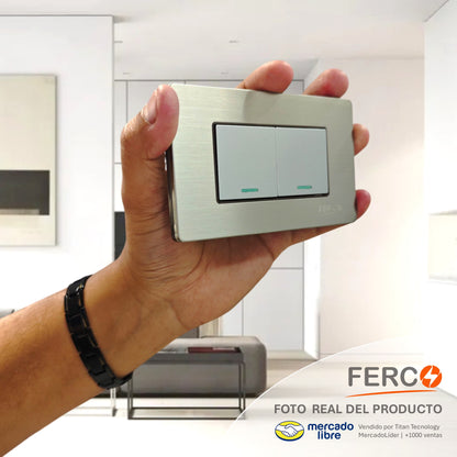 Interruptor / Apagador Doble Ferco Metálico Luminiscente