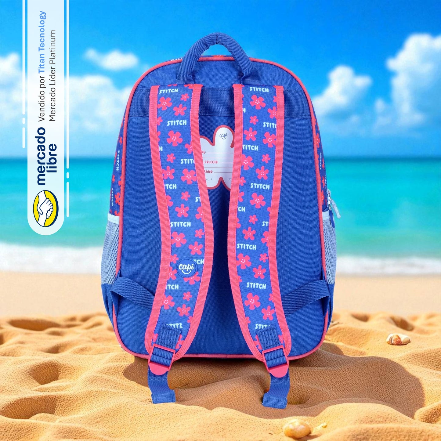 Combo Morral + Cartuchera + Lonchera Capi Kids Stitch Flower Disney (S)