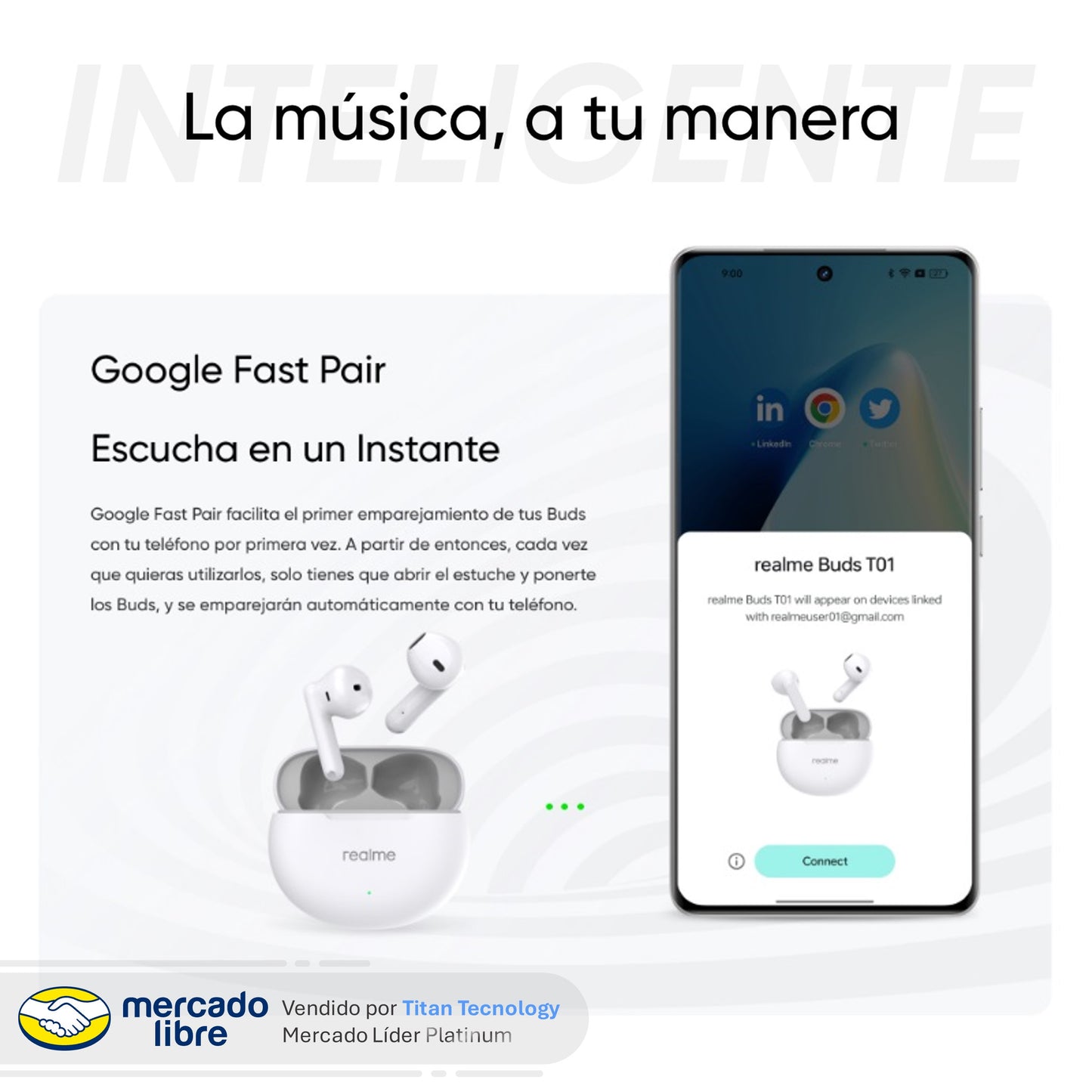 Audífono / Inalámbrico Realme Buds T01 Bluetooth 5.4 - IPX4