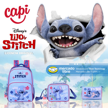 Combo Morral + Cartuchera + Lonchera Capi Kids Stitch Flower Disney (S)