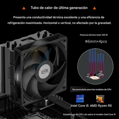 Fan Cooler Disipador 4 Tubos De Calor Intel Amd Rt400 Negro