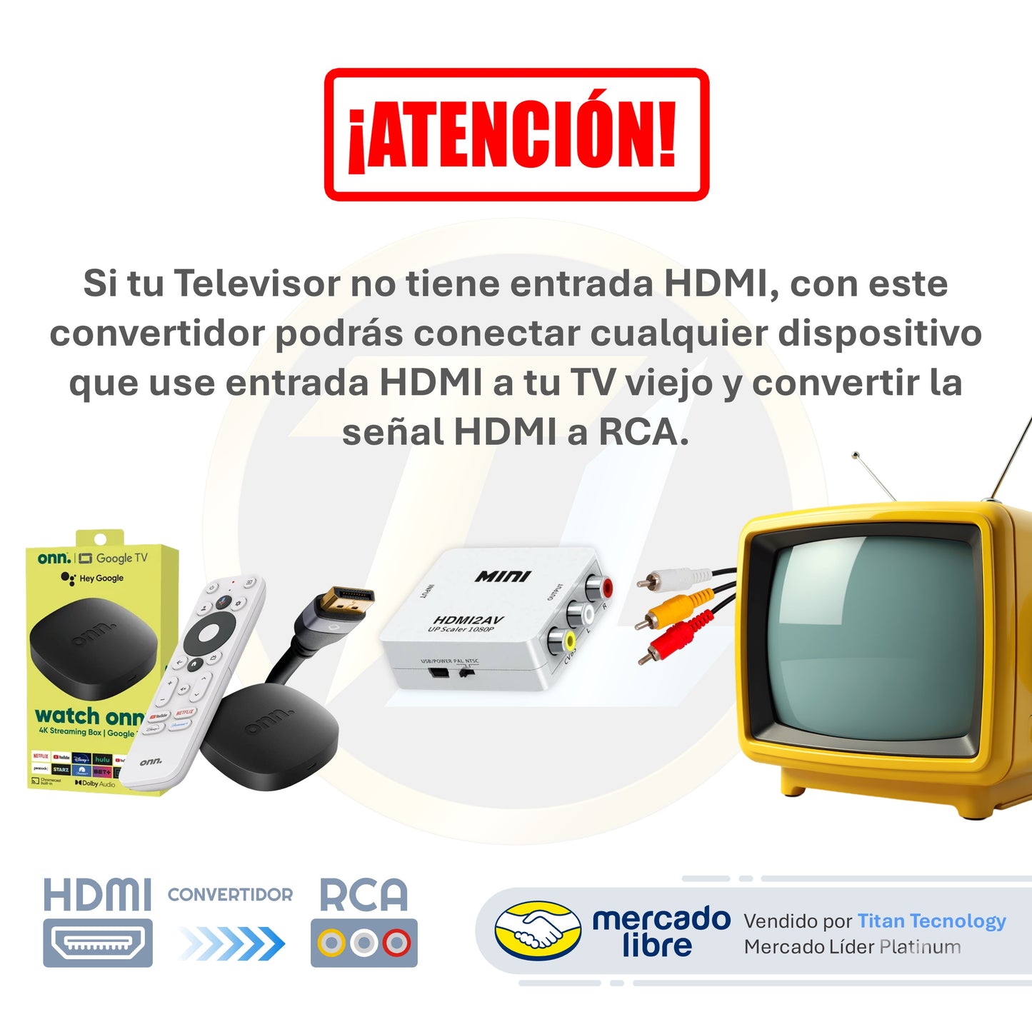 Mini Adaptador / Convertidor (HDMI a RCA) 1080p Tv / Monitor
