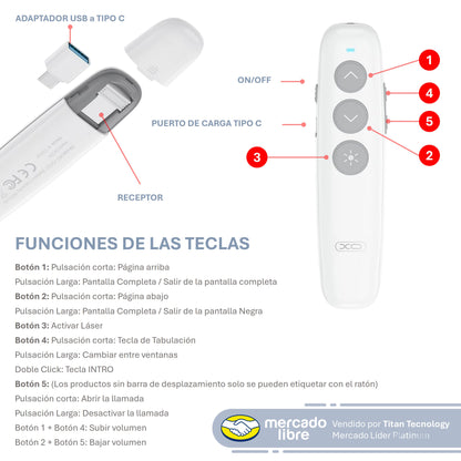 Presentador XO / Apuntador / Puntero Láser Inalámbrico USB