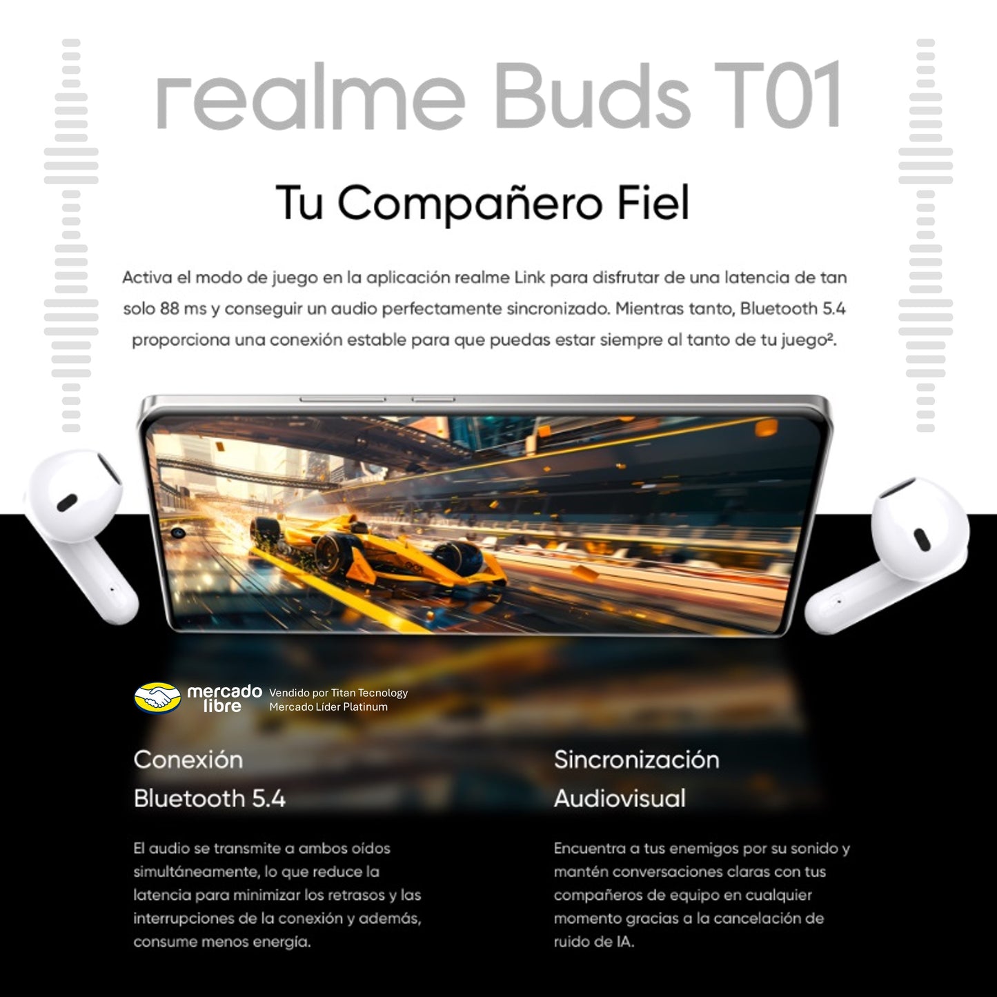 Audífono / Inalámbrico Realme Buds T01 Bluetooth 5.4 - IPX4