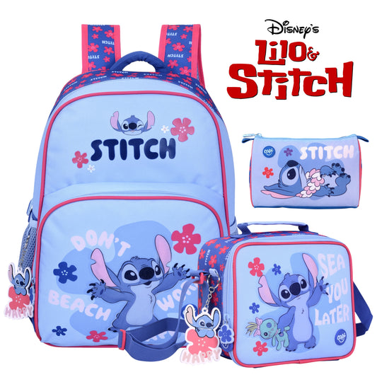 Combo Morral + Cartuchera + Lonchera Capi Kids Stitch Flower Disney (S)