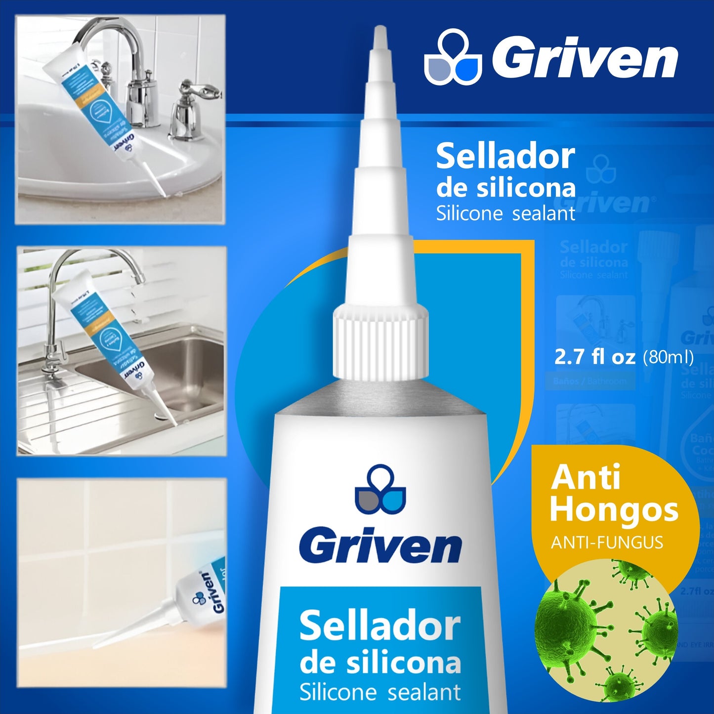 Silicon Sellador Antihongos Transparente 80ml Griven