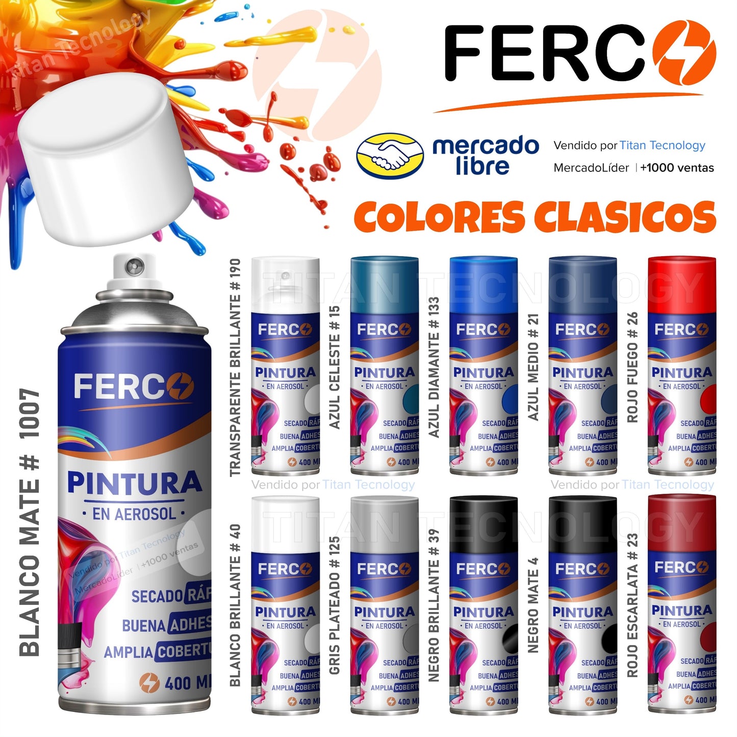 Pintura Ferco en Spray / Aerosol Acrílica Colores Clásicos 400cc