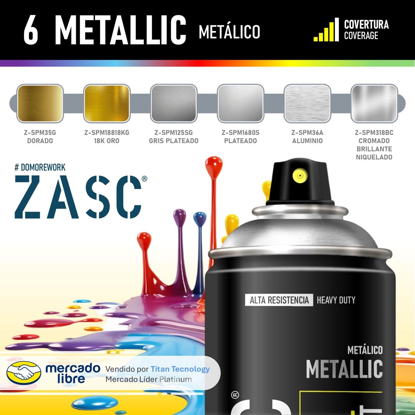 Pintura En Spray / Aerosol Zasc Colores Metálicos 400ml