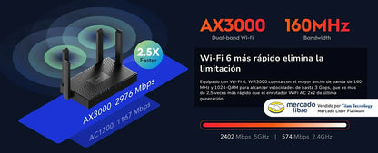 Router Cudy Wifi 6 Ax3000 Mesh 3 Puertos Gigabit Wr3000