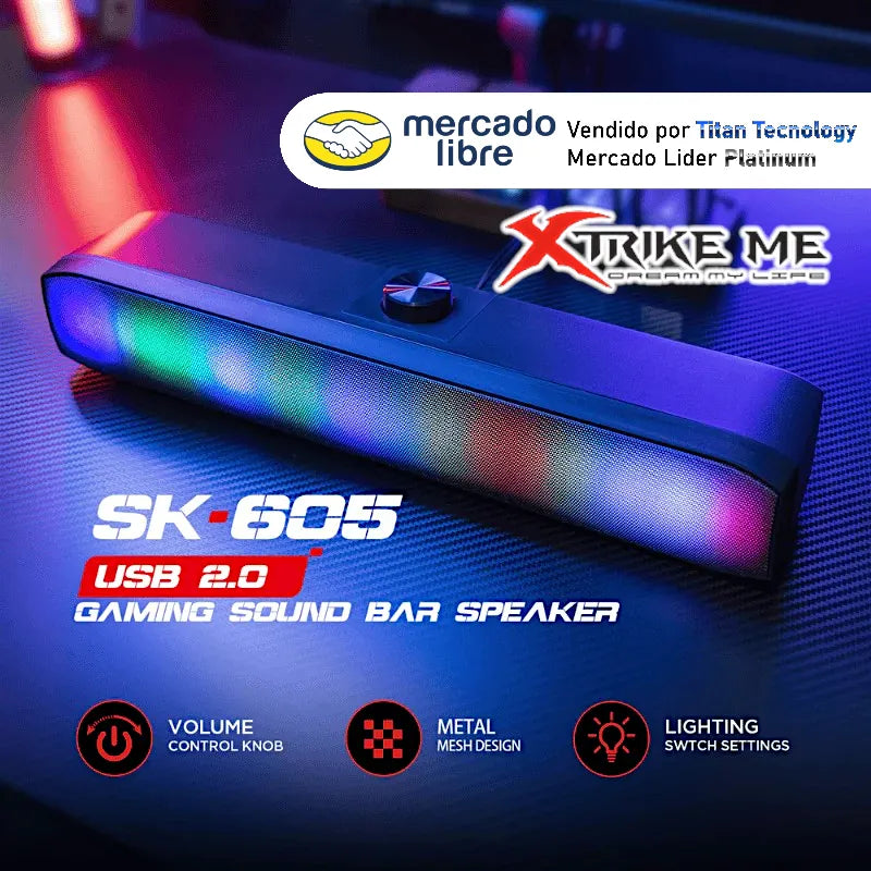 Barra De Sonido Sk-605 Alambrico Xtrike Me Rgb Usb 3.5mm 3w