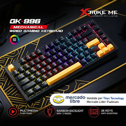 Teclado Mecánico Gaming Rgb Xtrike Me Gk-996 Swiche Rojo Negro