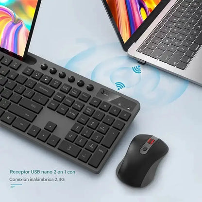 Combo Teclado Y Mouse Inalámbrico Marvo Kc411w Silencioso Negro