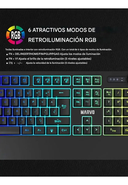 Teclado Marvo K660 Sp Gamer Usb Membrana Multimedia Rgb Negro Inglés Internacional
