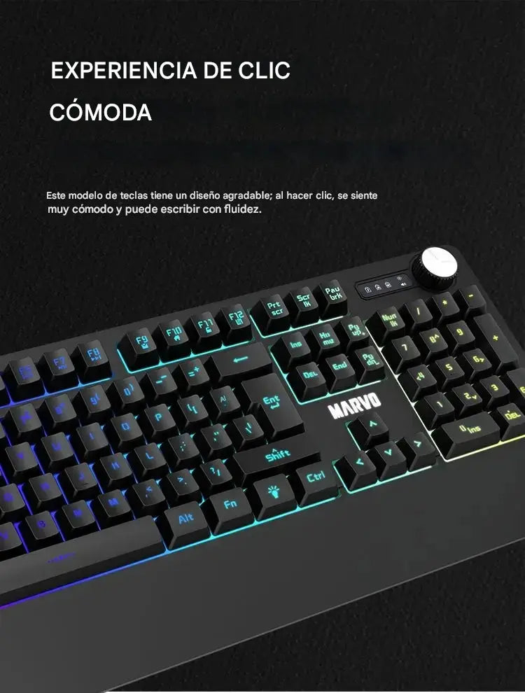 Teclado Marvo K660 Sp Gamer Usb Membrana Multimedia Rgb Negro Inglés Internacional