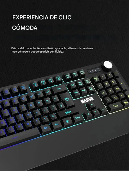 Teclado Marvo K660 Sp Gamer Usb Membrana Multimedia Rgb Negro Inglés Internacional