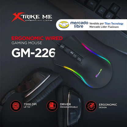 Mouse Gamer Xtrike Me Gm-226 7200 Dpi 125 Hz Rgb