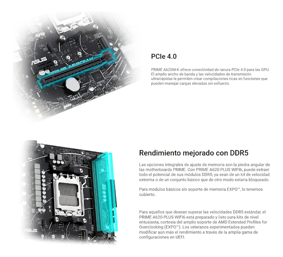 Tarjeta Madre Asus Prime A620m-k Am5 Ddr5 Pci 4.0 Ryzen 7000 Negro