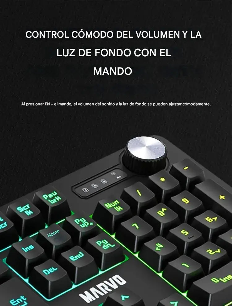 Teclado Marvo K660 Sp Gamer Usb Membrana Multimedia Rgb Negro Inglés Internacional