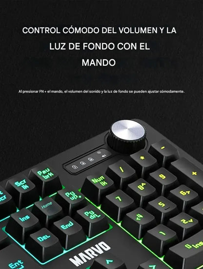 Teclado Marvo K660 Sp Gamer Usb Membrana Multimedia Rgb Negro Inglés Internacional