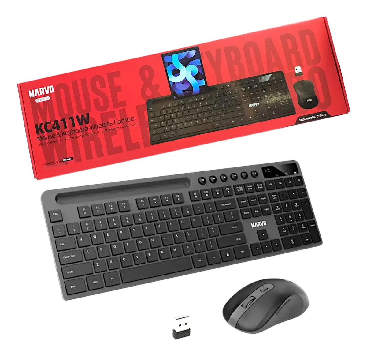 Combo Teclado Y Mouse Inalámbrico Marvo Kc411w Silencioso Negro