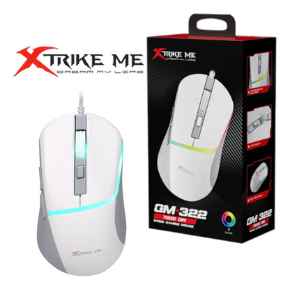 Mouse Gamer Xtrike Me Gm-322 Alámbrico 7200 Dpi Rgb Led Blaco