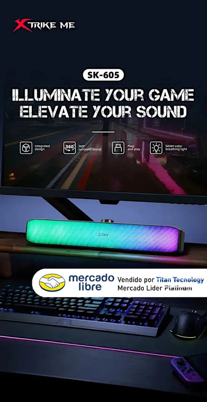 Barra De Sonido Sk-605 Alambrico Xtrike Me Rgb Usb 3.5mm