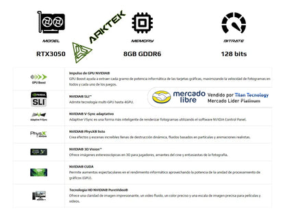 Tarjeta Gráfica Arktek Nvidia Geforce Rtx 3050 8gb Gddr6