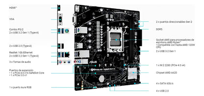 Tarjeta Madre Asus Prime A620m-k Am5 Ddr5 Pci 4.0 Ryzen 7000 Negro