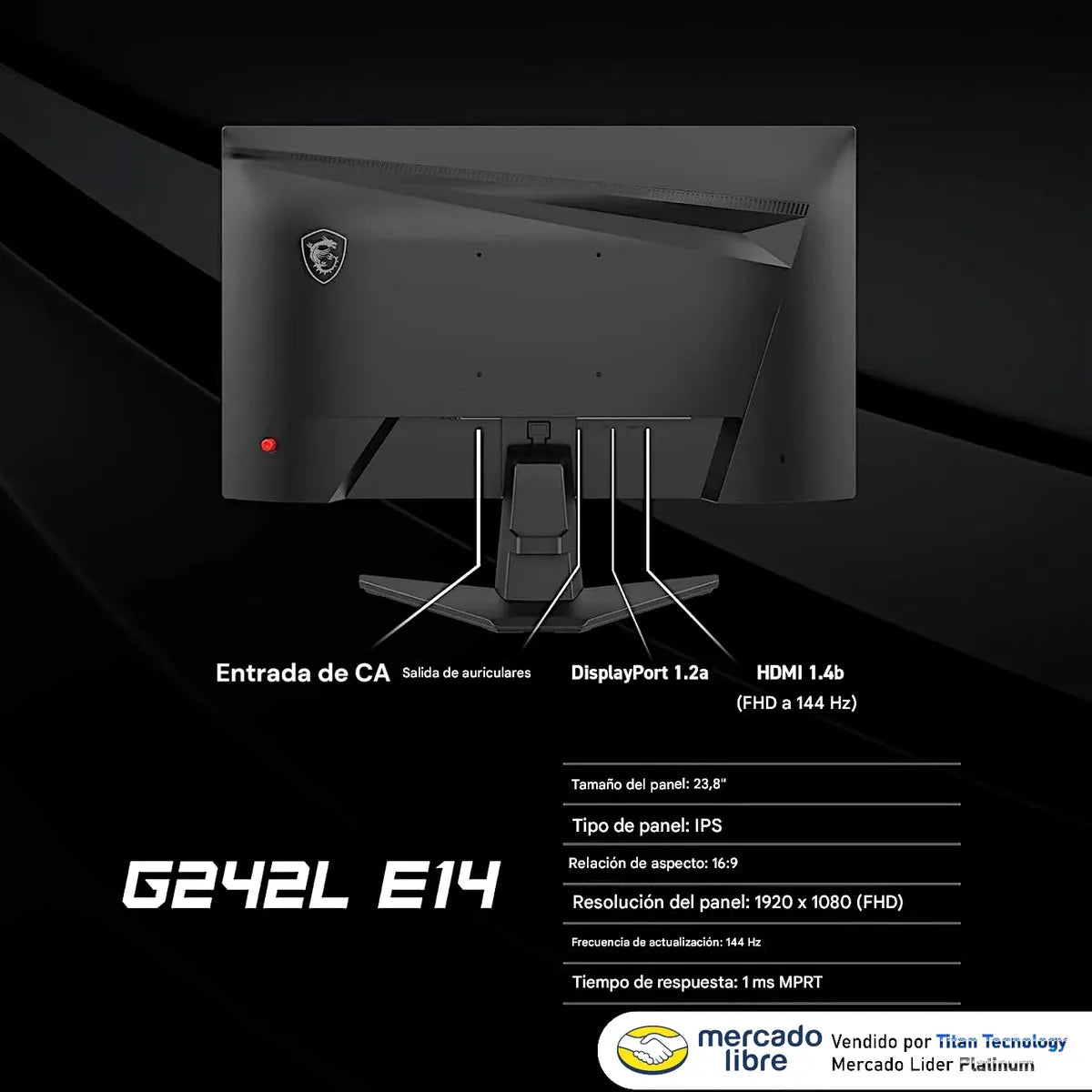 Monitor Gamer 24 Msi Full Hd Ips 144hz Freesync G242l E14