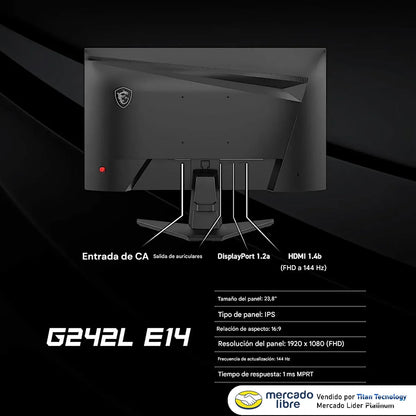 Monitor Gamer 24 Msi Full Hd Ips 144hz Freesync G242l E14
